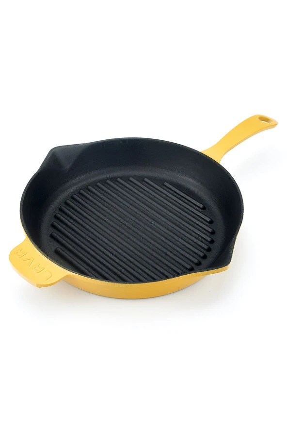 Demir Döküm Spring Özel Seri Izgara Tava, Metal Saplı Çap (ø)28cm, Parlak Siyah Taban, Mat Sarı - 3