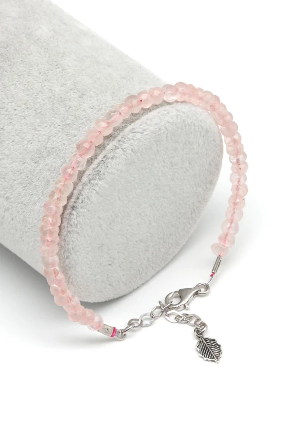 Pembe Kuvars Doğal Taş 925 Ayar Gümüş Bileklik