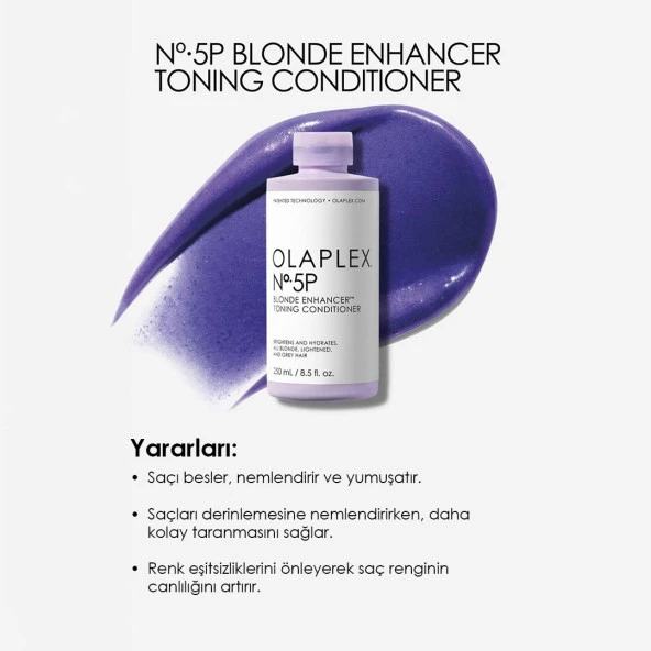 Olaplex No 5P Blonde Enhancer Toning Conditioner Renk Koruyucu & Bağ Güçlendirici Mor Saç Bakım Kremi 250 ml - 6