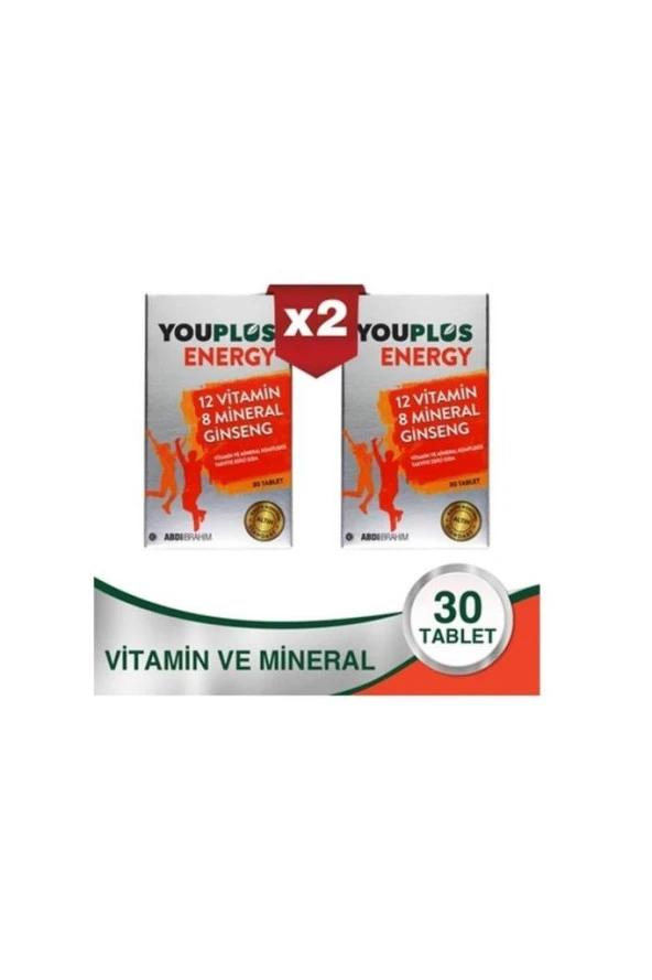 Youplus Energy Vitamin ve Mineral Kompleksi 30 Tablet 2'Li PAKET (SKT:08/2025)