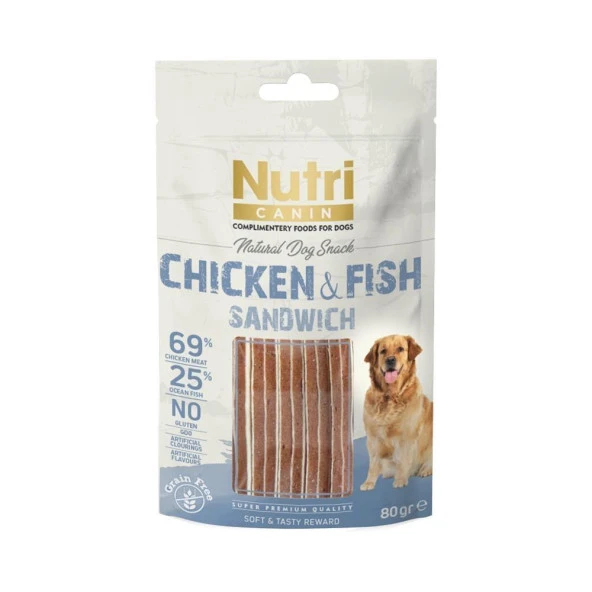 Nutri Canin Tahılsız Sandwıch  Tavuklu Balıklı Köpek Ödül Maması 80 Gr