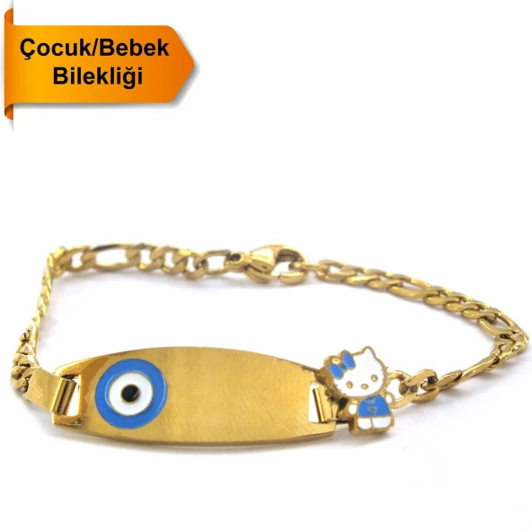 FerizZ Altın Kaplama Mavi Nazar Boncuklu Hello Kitty Çocuk Bileklik BLK-956 ürün görseli