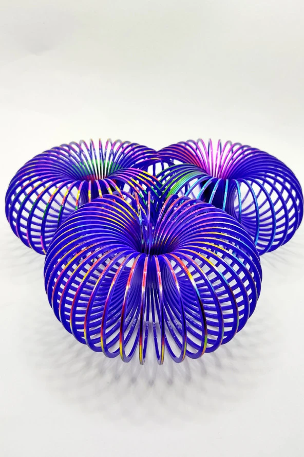 Metalik Renkli Stres Yayı Desenli Oyuncak Stres Yayı - 5 cm çapında - 3 Adet - 3