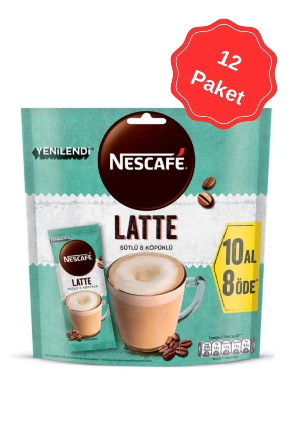 Nescafe Latte Sütlü ve Köpüklü Kahve 14.5G (10Lu x 12 Paket)