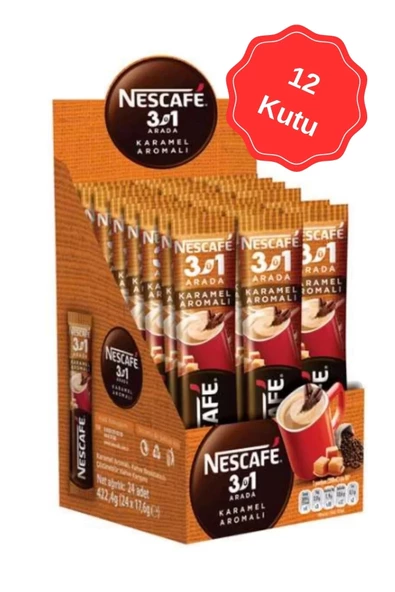 Nescafe 3ü 1 Arada Karamel Tek İçimlik Kahve 17.6G (24Lü x 12 Kutu)