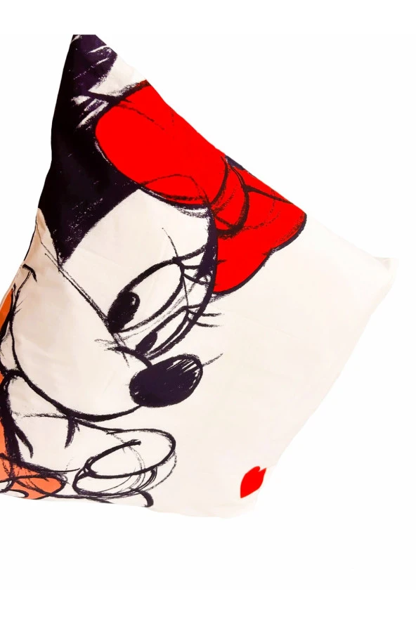 Disney Mickey Minnie Mouse   Taraflı Baskılı %100 Pamuk Dekoratif 2'li Yastık  Kılıfı 63x63 Cm 63 x 63