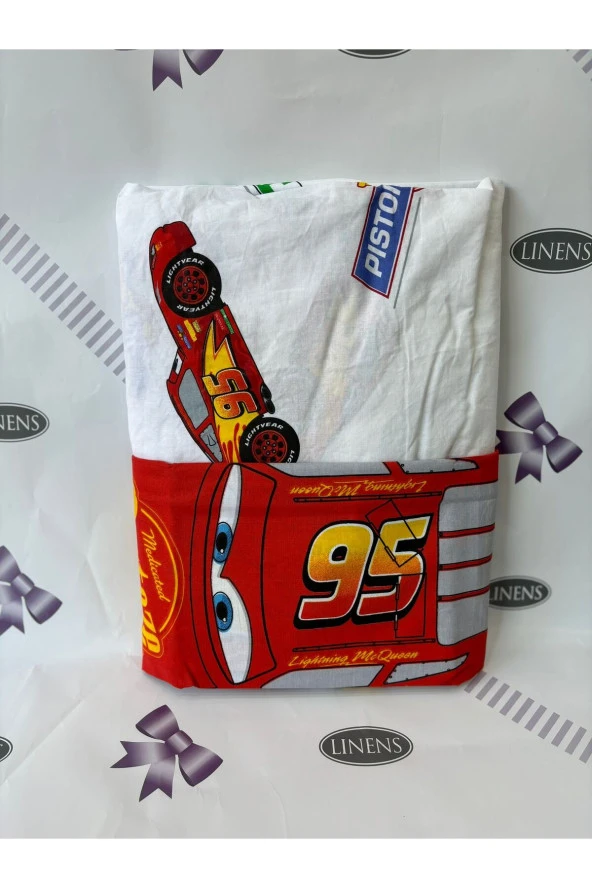 Outlet Disney Cars Şimşek McQueen Pamuk Lisanslı Tek Kişilik Çarşaf seti 100 x 200