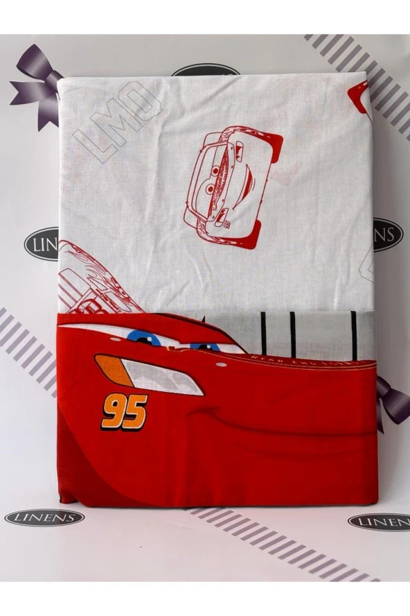 Outlet Disney Cars Şimşek Mcqueen Pamuk Tek Kişilik Lisanslı Lastikli Çarşaf Seti 100 x 200