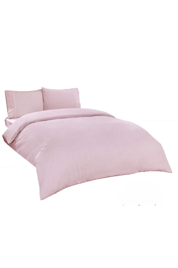 Açık  Pembe Çift Kişilik Nevresim Takımı Kord Biyeli Yastık Kılıfı Yazlık İnce Kumaş