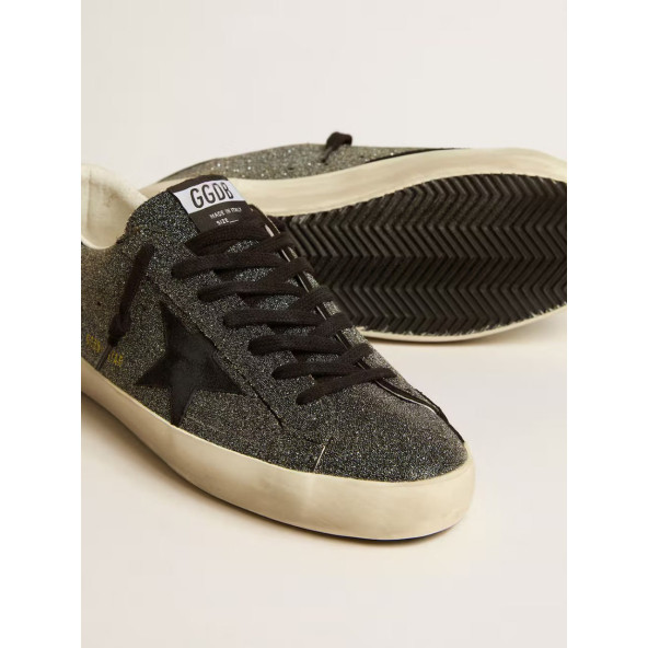 Golden Goose Super-Star in black Swarovski crystals with black suede star - 2