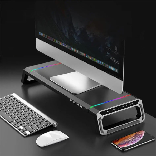 TechTic Bilgisayar Monitör Yükseltici Laptop Sehpası RGB 4 USB Hub Yükseklik Ayarlı Monitör Standı - 2