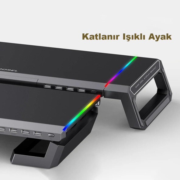 TechTic Bilgisayar Monitör Yükseltici Laptop Sehpası RGB 4 USB Hub Yükseklik Ayarlı Monitör Standı - 4