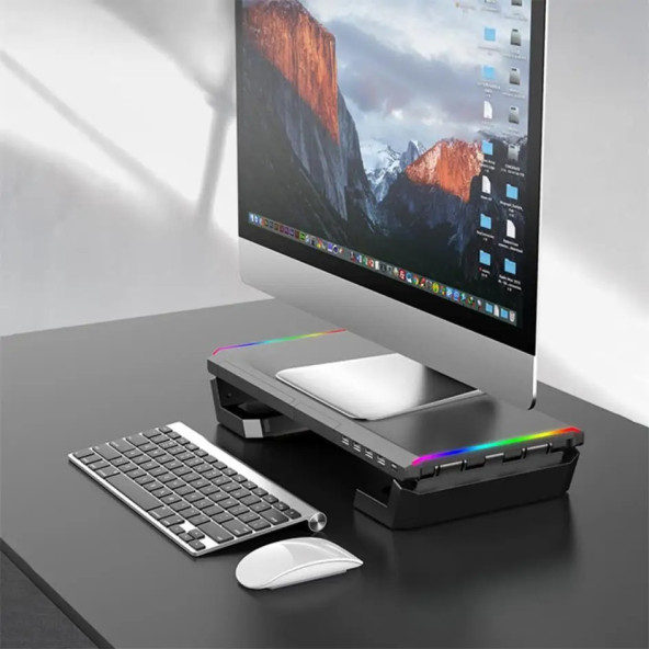 TechTic Bilgisayar Monitör Yükseltici Laptop Sehpası RGB 4 USB Hub Yükseklik Ayarlı Monitör Standı - 10