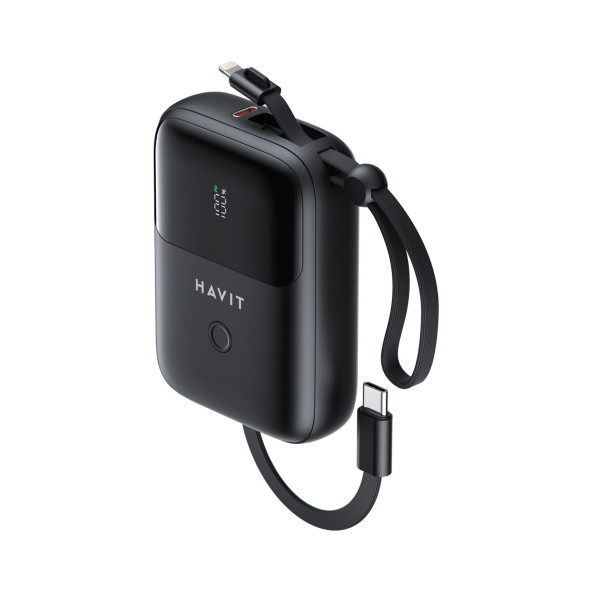 Havit PB5215 Type-C ve Lightning Kablo 10.000 Mah LED Göstegeli Powerbank Siyah