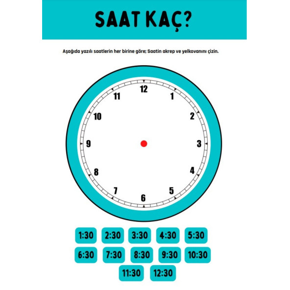 Saatleri Öğreniyorum YAZ-SİL Kitabı (YAZ-SİL Kalem Hediyeli) - 6