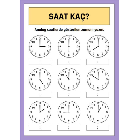 Saatleri Öğreniyorum YAZ-SİL Kitabı (YAZ-SİL Kalem Hediyeli) - 7