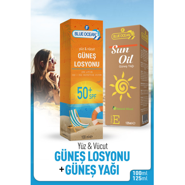 Blue Ocean 50 Faktör Güneş Kremi + Güneş Yağı Seti