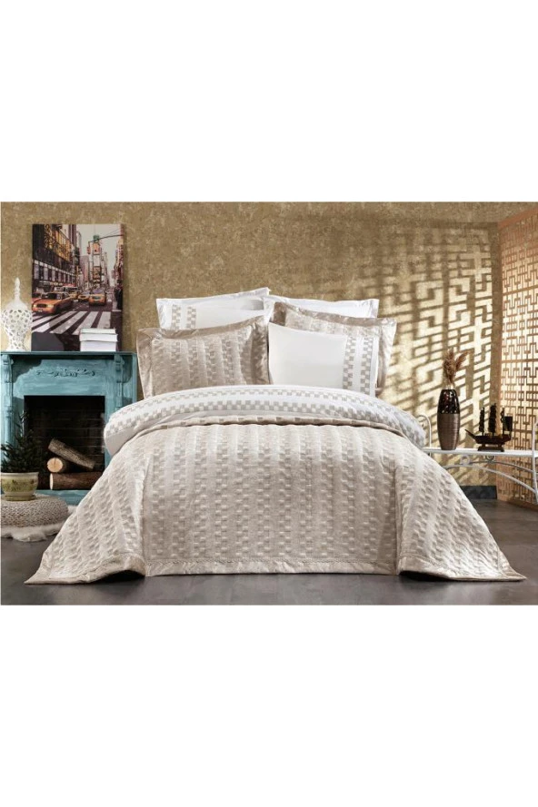 Dolce Lüx Nakışlı Çeyiz Paketi 9 Parça Cappucino - Resim 3