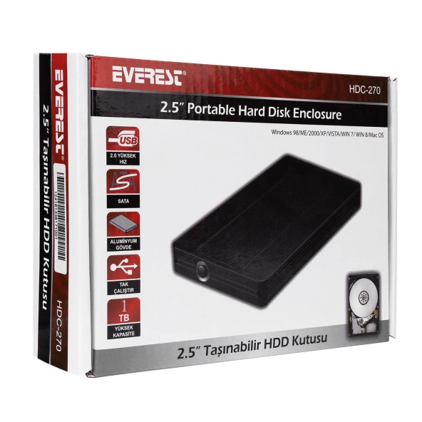 Everest Harici 2.5" Usb 2.0 Sata Harddisk Kutusu 2.5" Taşınabilir Harddisk Kutusu - 8
