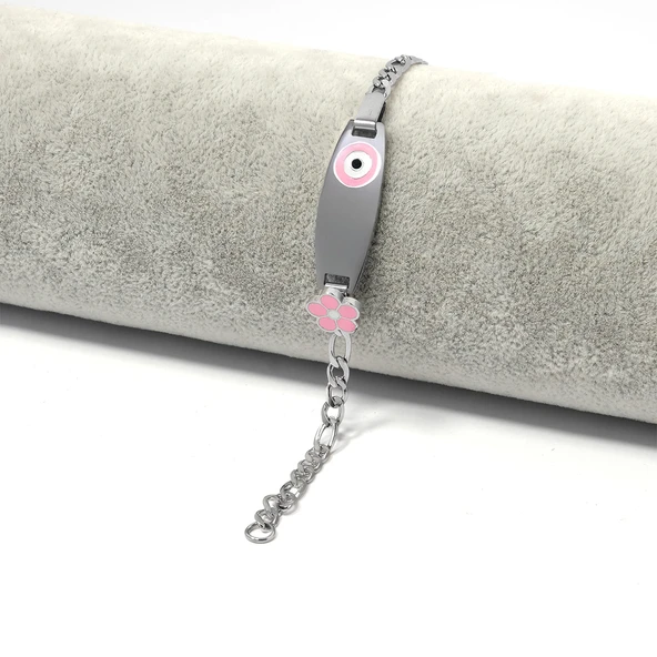 Bebek Bileklik Çelik Pembe Nazar Boncuklu ModelBLK-959 - Resim 2