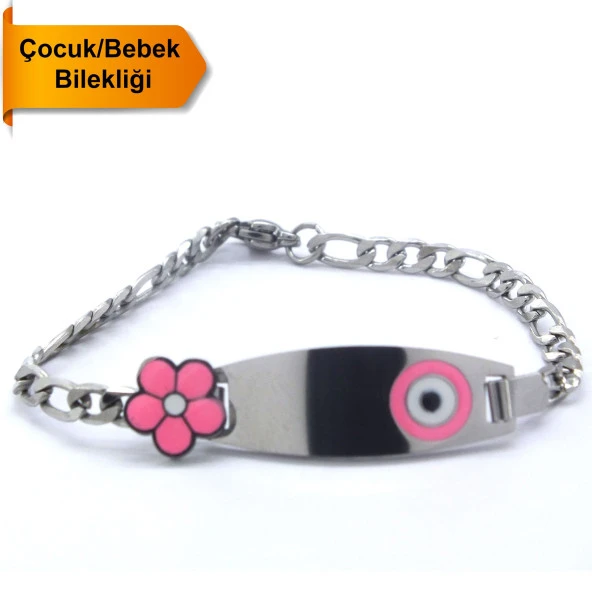 Bebek Bileklik Çelik Pembe Nazar Boncuklu ModelBLK-959 ürün görseli