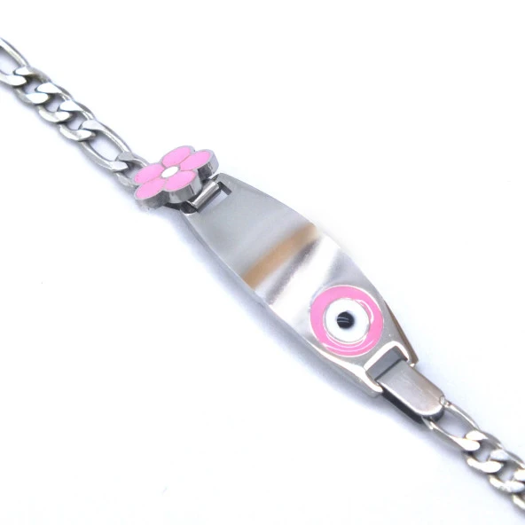 Bebek Bileklik Çelik Pembe Nazar Boncuklu ModelBLK-959 - Resim 3