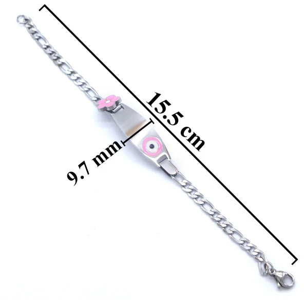 Bebek Bileklik Çelik Pembe Nazar Boncuklu ModelBLK-959 - Resim 4