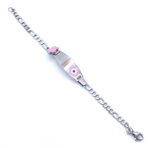 Bebek Bileklik Çelik Pembe Nazar Boncuklu ModelBLK-959 - Resim 5