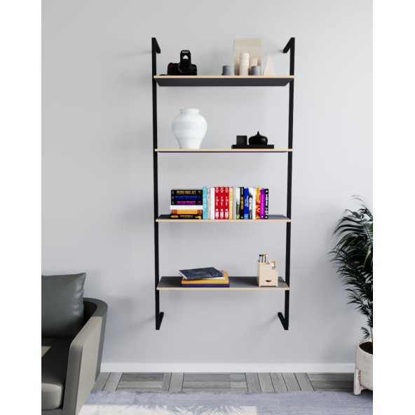 Eportatif Duvar Rafı Metal Kitaplık Mobilya 4 Katlı Füme 1352