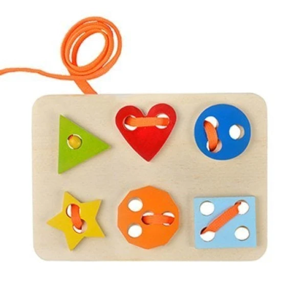 Happy Junior Montessori Eğitici Oyuncak İp Geçirme Geometrik Şekiller