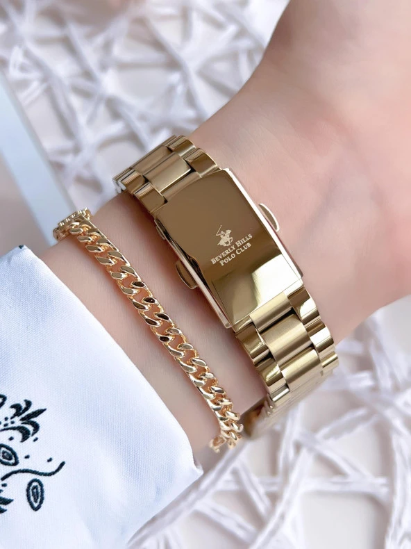Beverly Hills Polo Gold Çelik Kasa&Kordon Kararma Renk Atmaz Kadın Kol Saati+Bileklik 3385C.120 - Resim 3