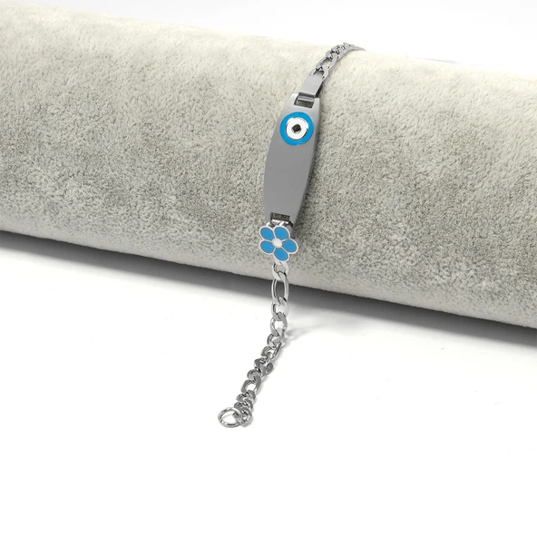 Bebek Bileklik Çelik Mavi Nazar Boncuklu BLK-964 - 2