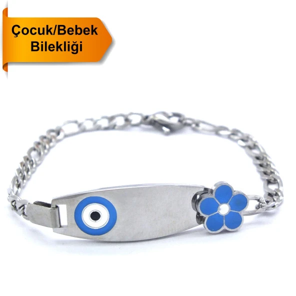 Bebek Bileklik Çelik Mavi Nazar Boncuklu BLK-964