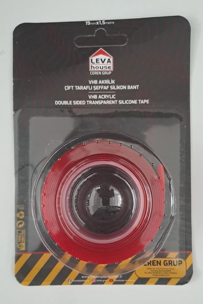 LEVA ŞEFFAF ÇİFT TARAFLI VHB AKRİLİK SİLİKON BANT 19mm x 1,5metre
