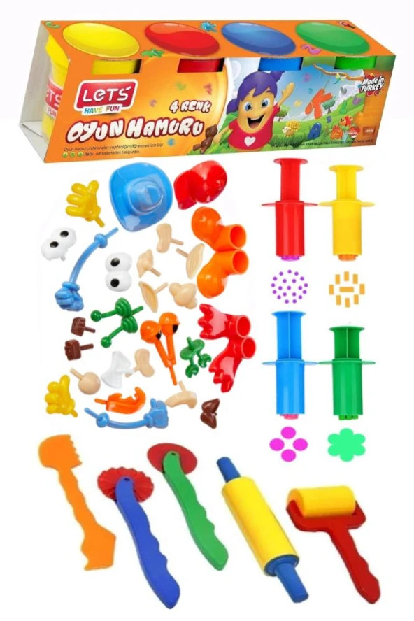 Oyun Hamuru 4 Renk Lets Oyuncak Merdane Silindir Kesici Şekiller Kalıp Enjektör Seti 1 Paket Okul Öncesi Kreş Anasınıfı Etkinlik
