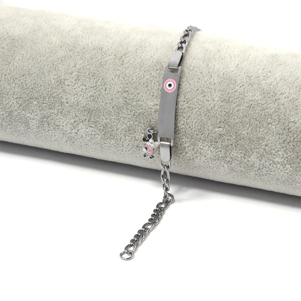 Bebek Bileklik Çelik Pembe Nazar Boncuklu Mickey Mouse BLK-963 - Resim 2