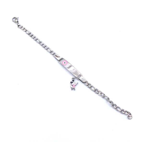 Bebek Bileklik Çelik Pembe Nazar Boncuklu Mickey Mouse BLK-963 - Resim 5