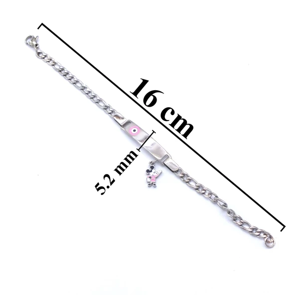 Bebek Bileklik Çelik Pembe Nazar Boncuklu Mickey Mouse BLK-963 - Resim 4