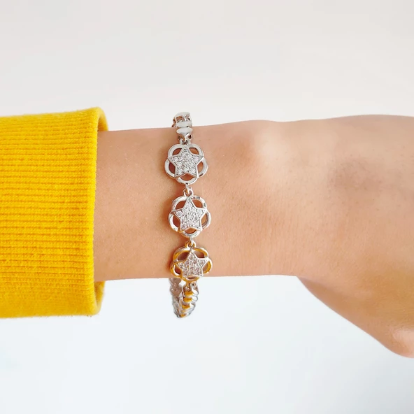 316L Çelik  Zirkon Taşlı Yıldızlı Kadın Bileklik BLK-538 - 3