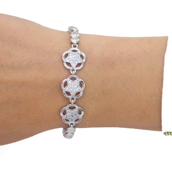 316L Çelik  Zirkon Taşlı Yıldızlı Kadın Bileklik BLK-538 - 9