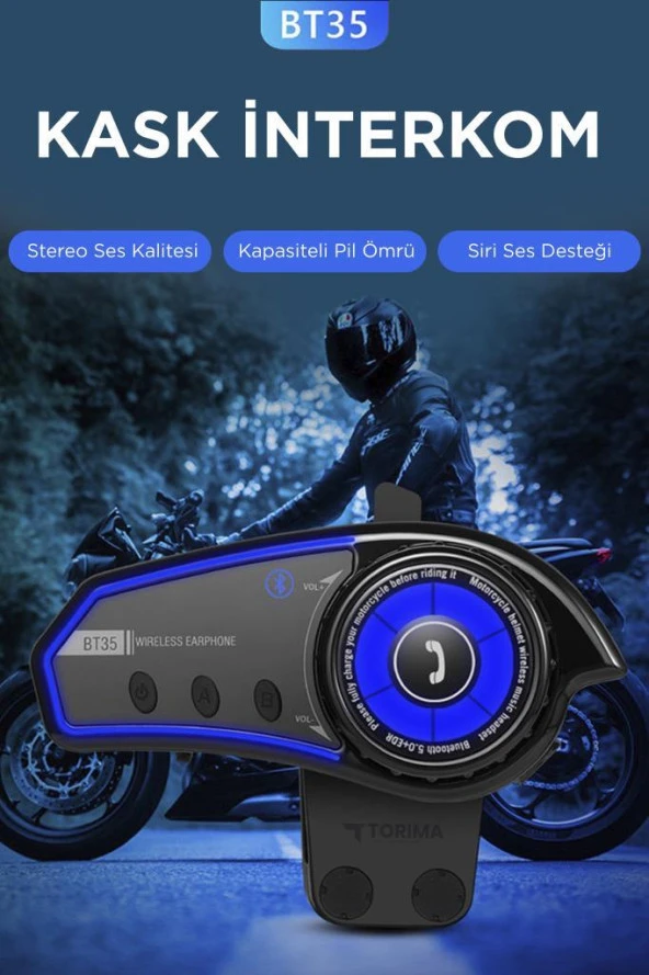 Torima BT-35 Siyah 5.0 Bluetooth Motosiklet Kulaklığı Intercom Siyah Motorsiklet Kulaklık - Resim 4