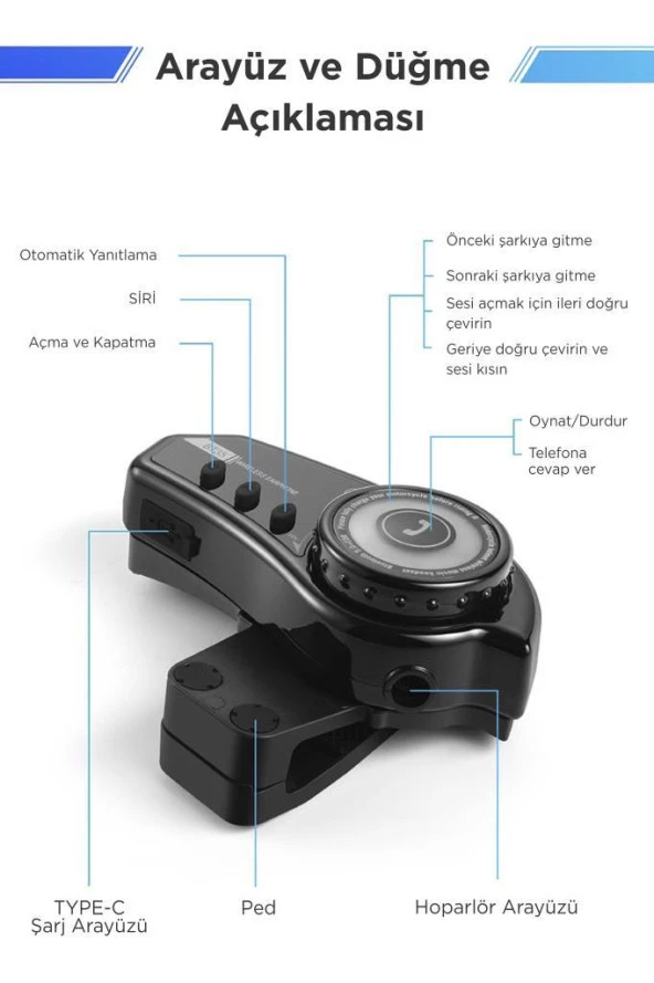 Torima BT-35 Siyah 5.0 Bluetooth Motosiklet Kulaklığı Intercom Siyah Motorsiklet Kulaklık - Resim 6