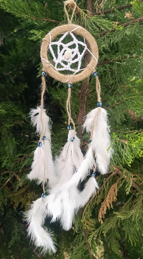 Düş Kapanı Nazar Boncuklu Hand Made Dreamcatcher Kötü Göz Kovucu Rüya Kapanı Duvar Süsü - 2