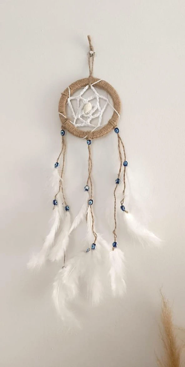 Düş Kapanı Nazar Boncuklu Hand Made Dreamcatcher Kötü Göz Kovucu Rüya Kapanı Duvar Süsü - 3