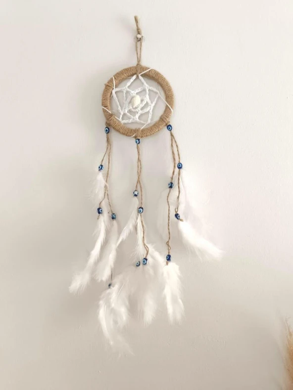 Düş Kapanı Nazar Boncuklu Hand Made Dreamcatcher Kötü Göz Kovucu Rüya Kapanı Duvar Süsü - 5