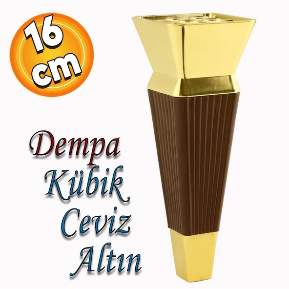Dempa Lüks Mobilya Kanepe Sehpa TV Ünitesi Koltuk Ayağı Baza Ayakları Kübik Ceviz Altın 16 cm