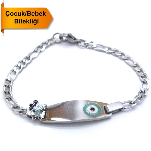 Bebek Bileklik Çelik Nazar Boncuklu Mickey Mouse Model BLK-958 ürün görseli 1