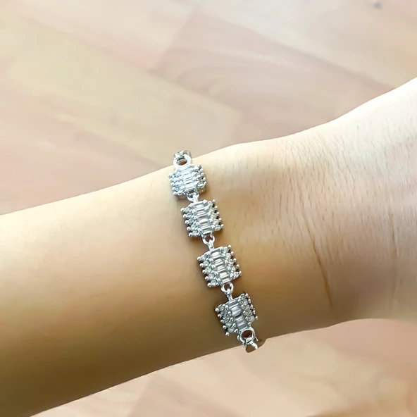 316L Çelik Kare Zirkon Taşlı Kadın Bileklik BLK-797 - 2