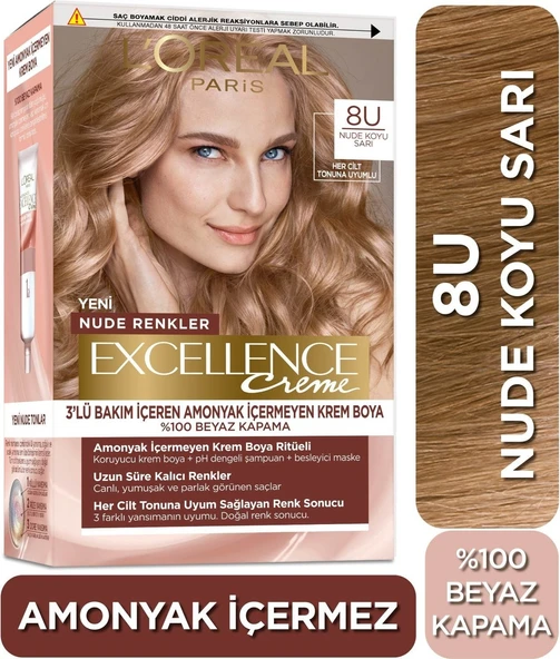 L’oréal Paris Excellence Creme Nude Renkler Saç Boyası – 8u Nude Koyu Sarı ürün görseli