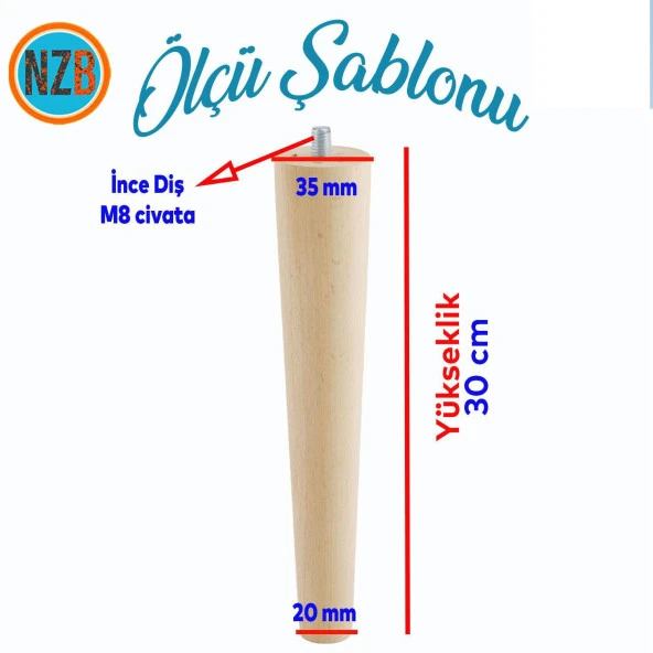 Ahşap Mobilya Koltuk Kanepe Sehpa Masa Ayağı Ayakları M8 Civatalı 30 cm + Bağlantı Aparatlı 8'li Set - 3